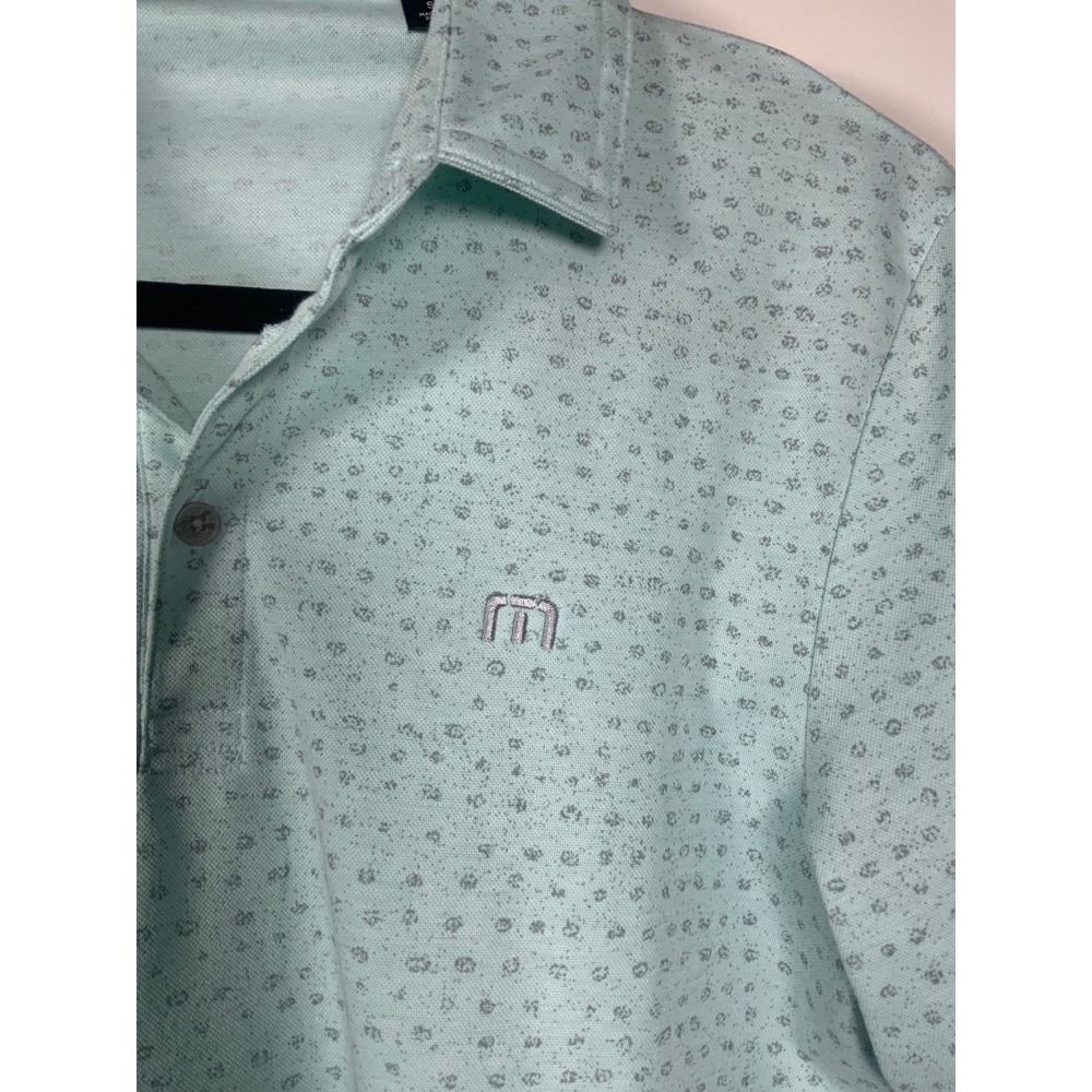 TravisMathew Mens Mint Green Geometric Print Performance Golf Polo Shirt Small